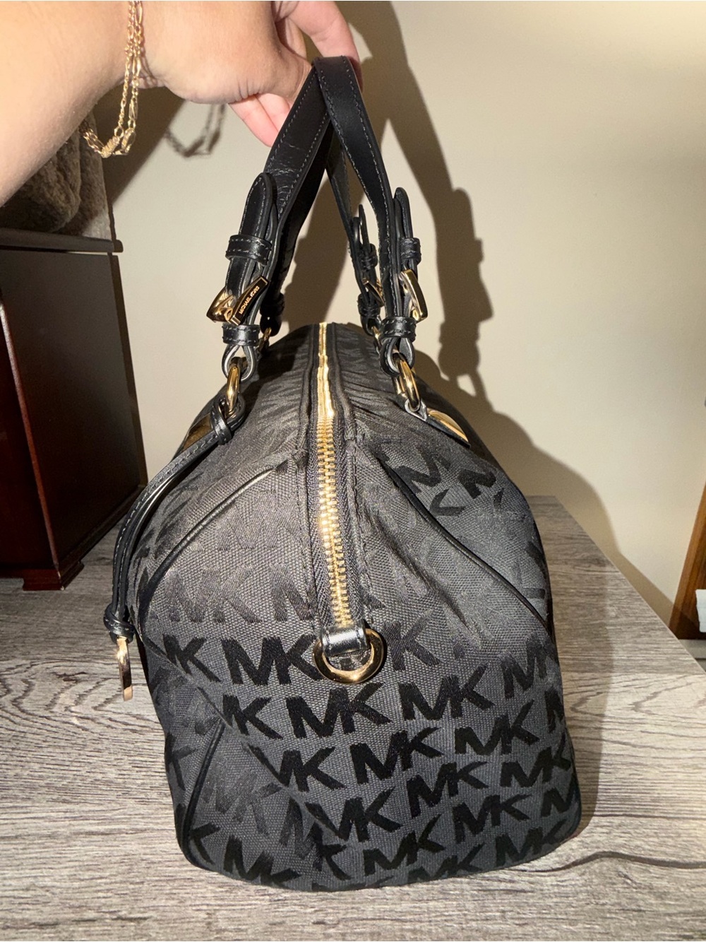 Michael Kors Black MK Monogram Satchel Bag - Picture 3 of 5